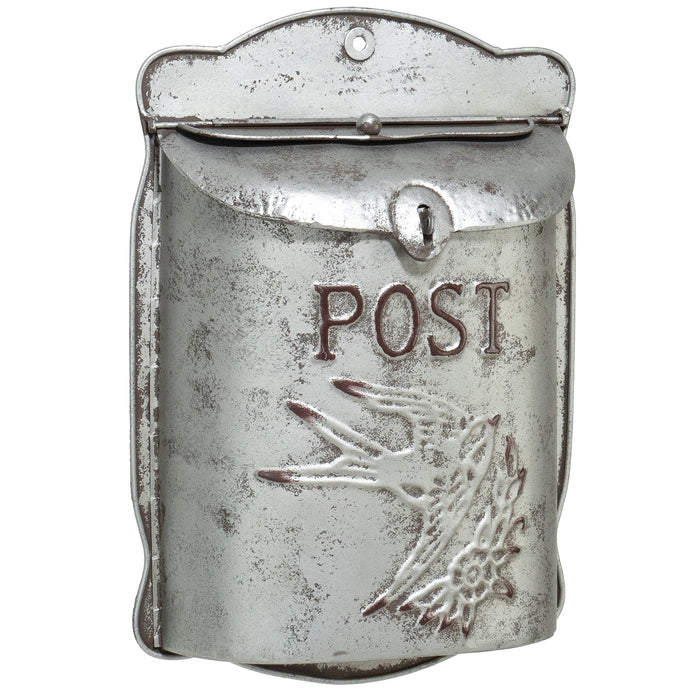 Red Co. 10.25” x 14” Rustic Galvanized Metal Wall-Mounted Bird Post Mailbox, Distressed Gray