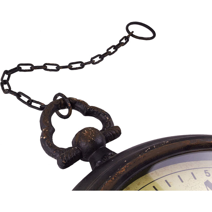 Vintage Pocket Watch Inspired Wall Clock with Chain, Round, 17"