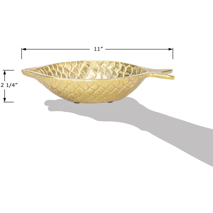 Red Co. 11” Decorative Round Metal Accent Centerpiece Fish Shaped Bowl Tray, Gold