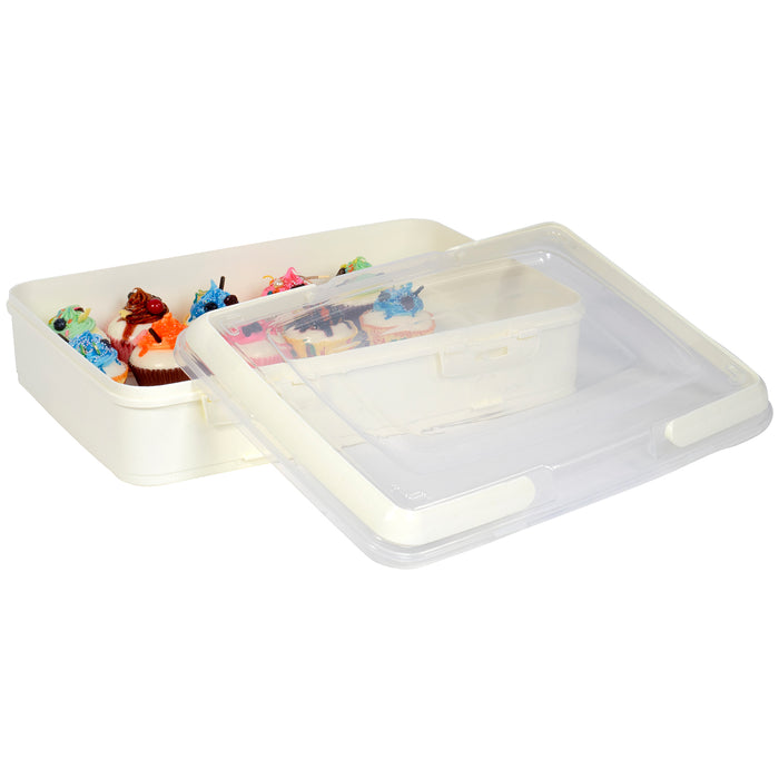 Red Co. White Rectangular Pastry and Pie Carrying Box Folding Handle Multi Purpose Food Storage with Lid- 16.5" x 4.25" x 11.25"