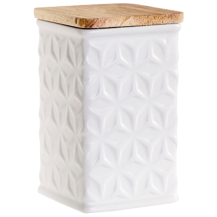 Swan Creek Highly Scented Pillar Candle in Square Ceramic Canister with Lid, White Collection – Assorted Patterns – Sparkling Apple Cider, 13 oz.