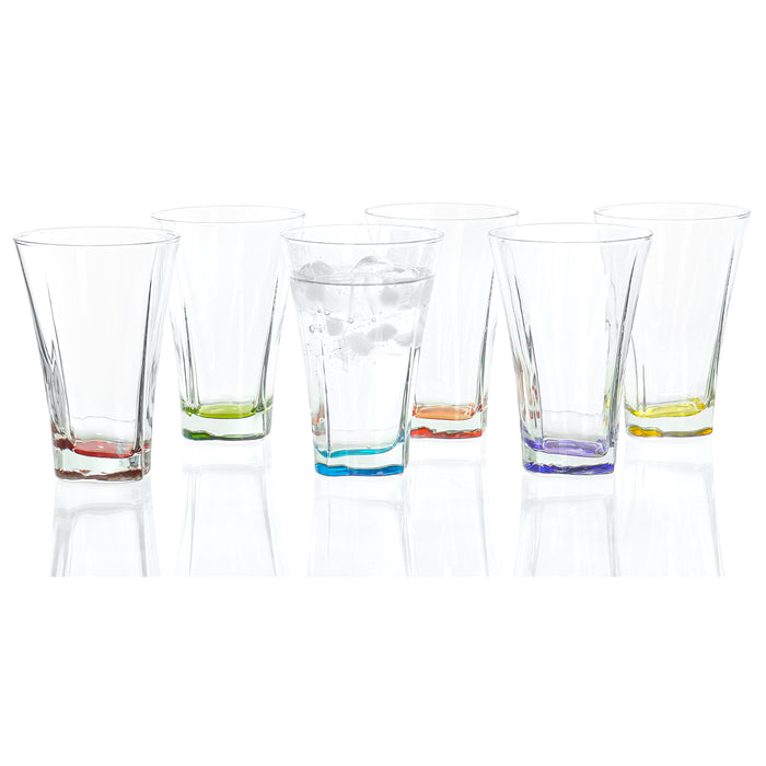 Red Co. Multi-Colored Juice/Beverage Weighted-Base Wide-Rim Glasses, Dishwasher Safe, Set of 6, 11.75 Ounces