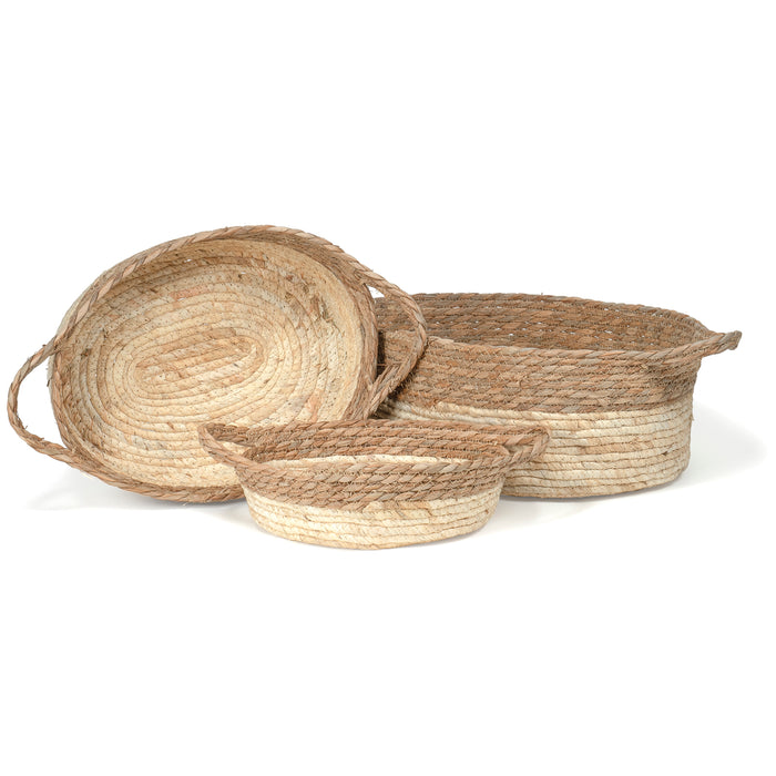 Red Co. Set of 3 Decorative 21”, 17”, and 14” Oval Nesting Seagrass Storage Baskets with Handles, Brown / Beige