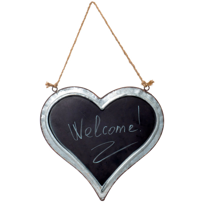 Red Co. Heart Shaped Slate Black Chalkboard Sign, Silver Metal Frame with Rope for Hanging, 15 x 13 Inches