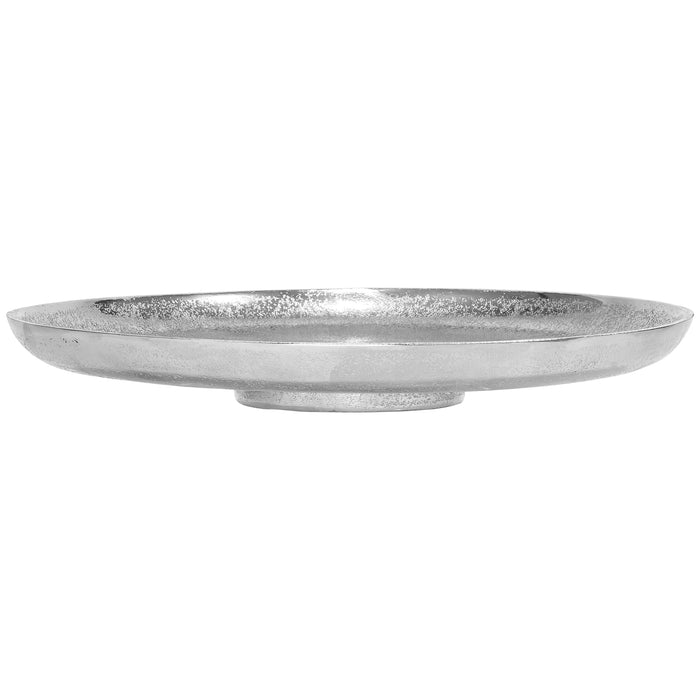 Red Co. 13” Decorative Round Textured Aluminum Centerpiece Tray in Distressed Silver Finish