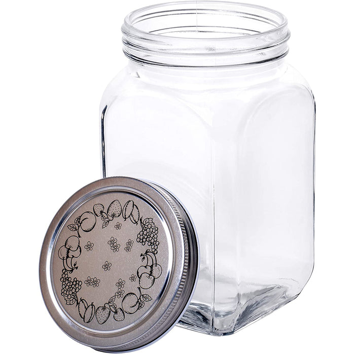 Classic Food Saver Canister, Square Glass Storage Container Jar with Metal Lid, 50 Ounces