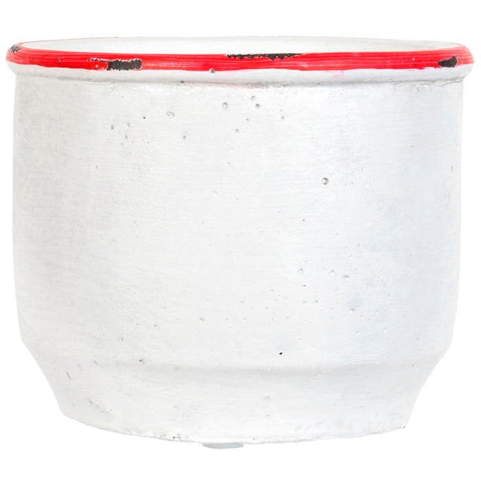 Red Co. Distressed White Cement Planter with Red Rim for Succulents and Cacti 4.5" D X 3.75" H