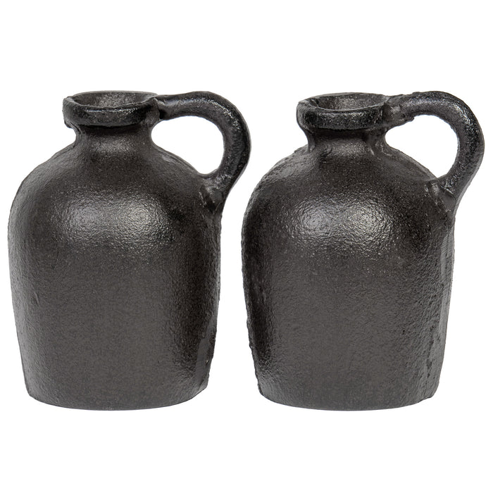 Rustic Chic Cast Iron Jug Vessel - Small Antique Heavy Weight Decorative Statue - Set of 2