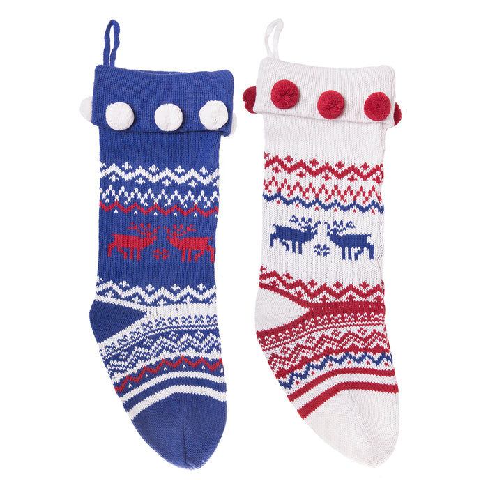 Knitted Christmas Stockings Traditional Holiday Season Santa Socks Classic Sweater Pattern Scandinavian Decoration for Mantel & Staircase Gift Holder - Set of 2