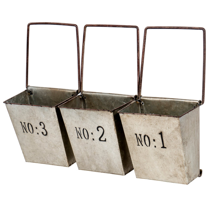 Red Co. Set of 3 Galvanized Hanging Buckets, Wall Pocket Planters, Country Rustic Farmhouse Décor