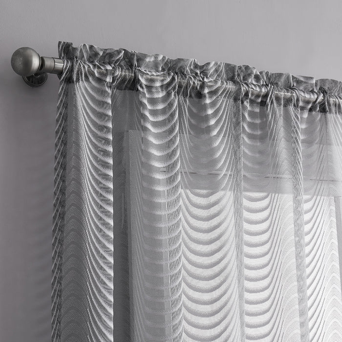 Red Co. Semi Sheer Wave Pattern Soft Decorative Rod Pocket Silver Curtains 2 Piece Set, 54" x 96"