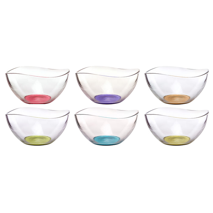 Mini Colored Glass Wavy Serving Prep Bowls, 10.5 Ounce, Set of 6-5" x 5" x 2.5" each