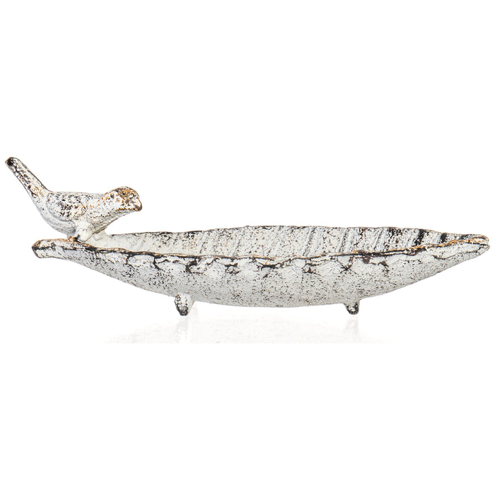 Rustic Cast Iron Long Leaf Jewelry Dish Organizer - Key Holder Tray, Length - 7.2"