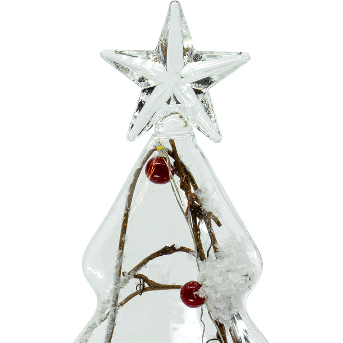 Red Co. Glass Christmas Tree Figurine Ornaments, Light-Up Holiday Season Decor, 13.5-inch, 12-inch, 10-inch, Set of 3