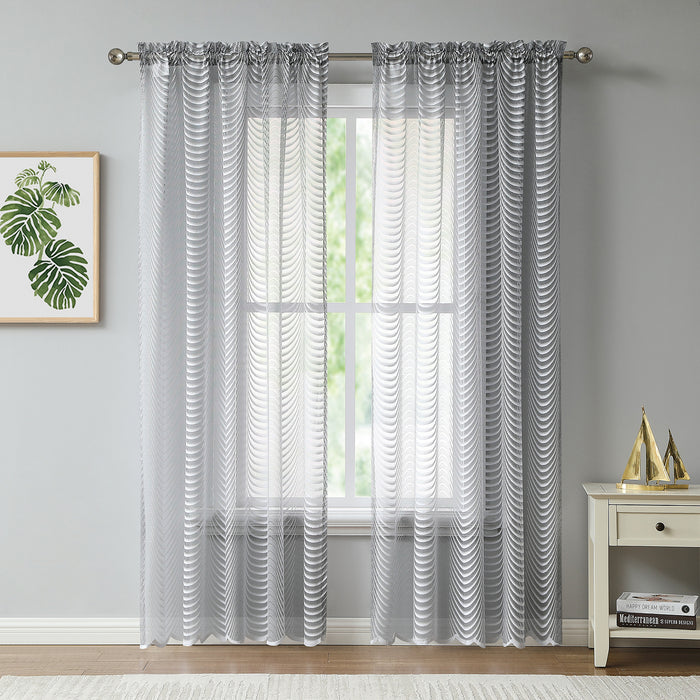 Red Co. Semi Sheer Wave Pattern Soft Decorative Rod Pocket Silver Curtains 2 Piece Set, 54" x 96"