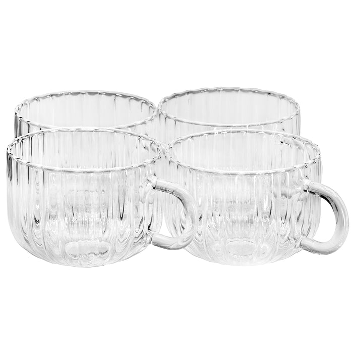 Red Co. 13 fl oz Classic Tea Coffee Clear Glass Cups — Set of 4 Mugs