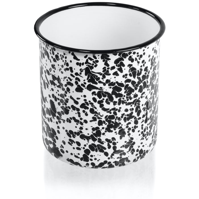 Red Co. 6” Tall Round Large Enamelware Metal Pail Utensil Holder, Black Splatter/Black Rim