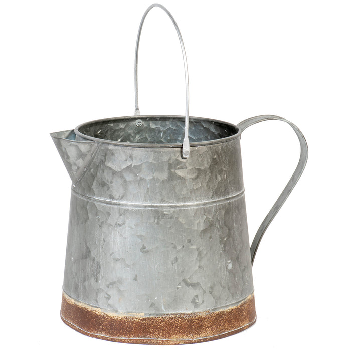 Red Co. Old Fashioned Distressed Metal Jug Bucket with Handle - Home Decor Planter Vase, 9 Inches High