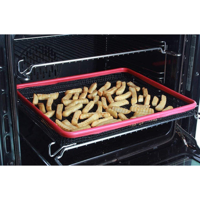 Non-Stick Mesh Oven Crisper Tray with Silicon Rim Covers, 17" x 12"