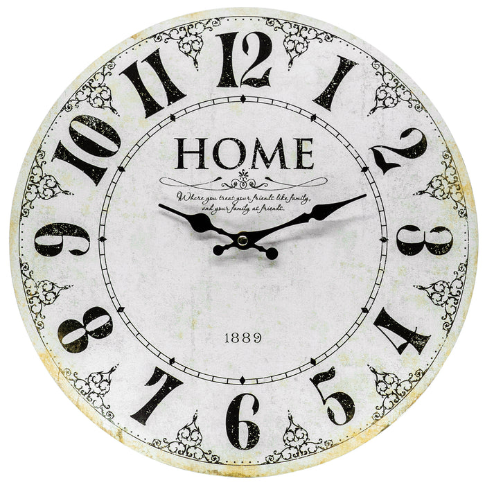 Home 1889 — Round Wood Style Wall Clock - Farmhouse Rustic Home Decor - 13 Inches Diameter