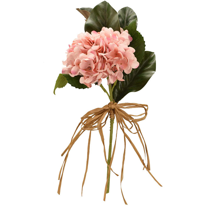 Red Co. Light Pink Faux Silk Blooming Hydrangea Pick with Magnolia Bouquet- 13 Inches