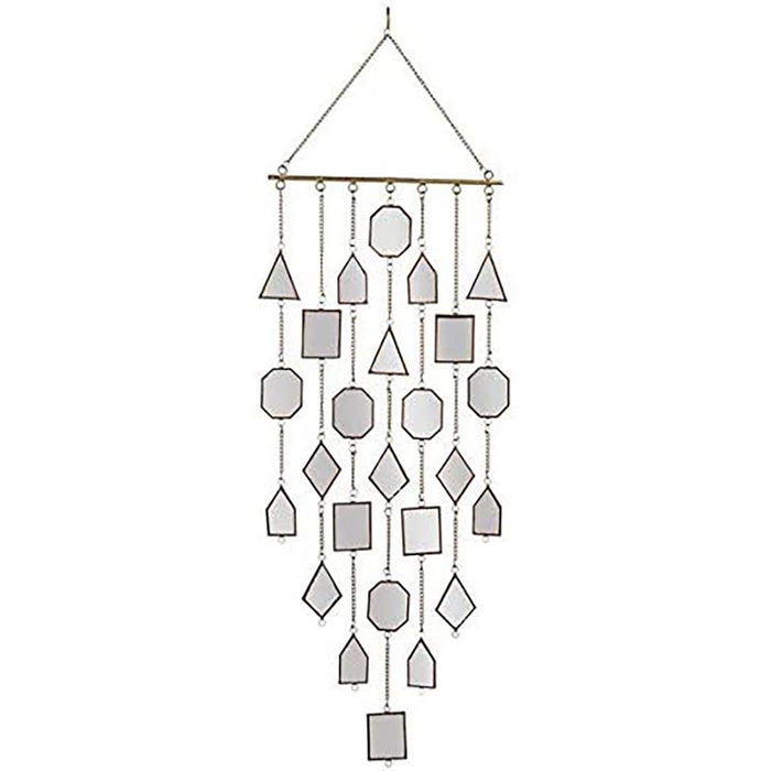 Copper Rustic Recycled Metal Wind Chime with Chained Sparkling Mirrors - 39 Inches Long