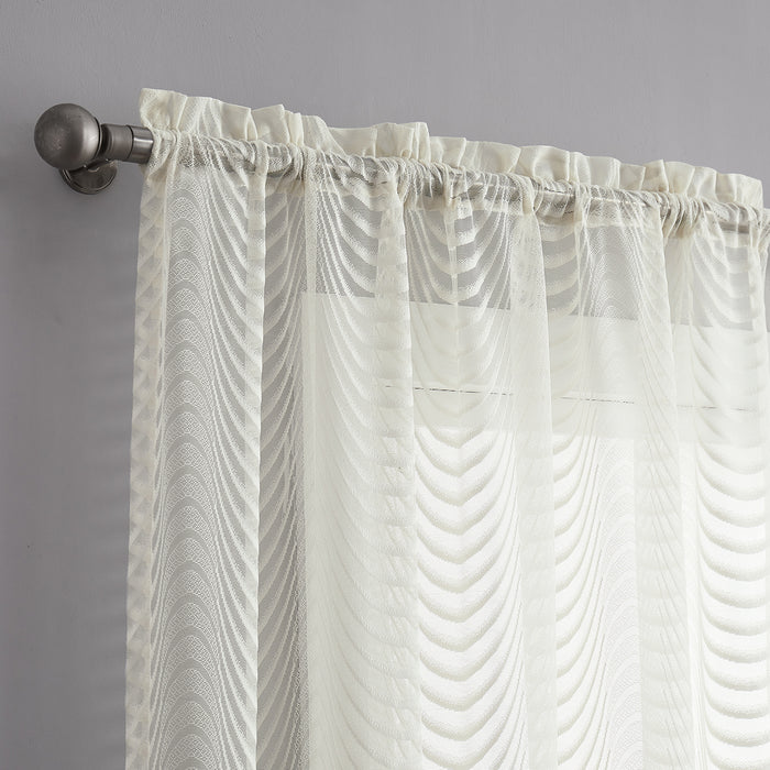 Red Co. Semi Sheer Wave Pattern Soft Decorative Rod Pocket Ivory Curtains 2 Piece Set, 54" x 108"