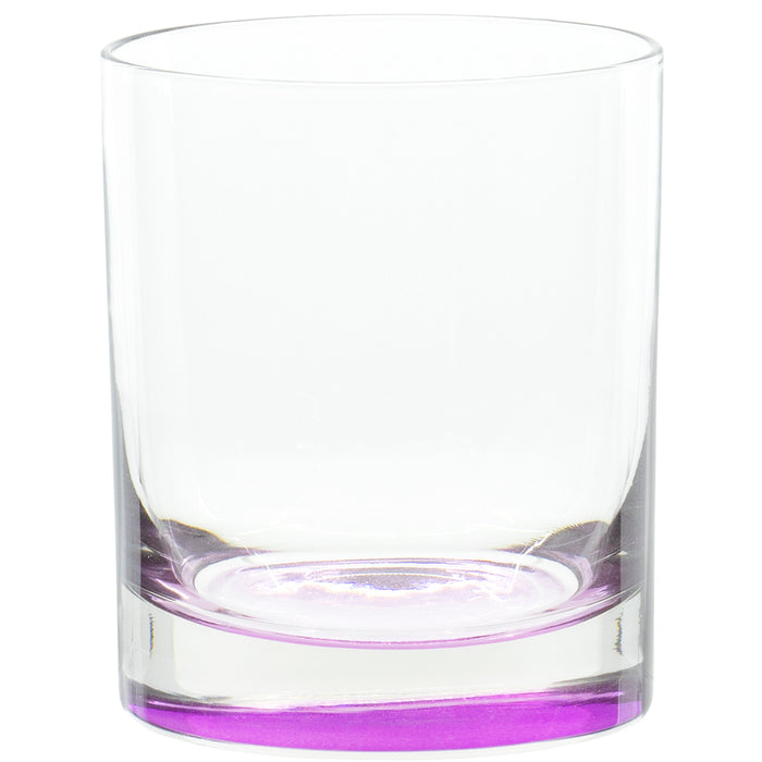 Old Fashioned Clear Multi Colored Base Drinking Glass for Water, Juice, Beer, Whiskey, and Cocktails, 10 Ounce - Set of 6