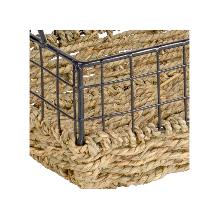 Red Co. Rectangular Multi-Purpose Seagrass Basket with Tall Metal Wire Cage and Handles, Storage Containers, Home Organizers - Set of 2