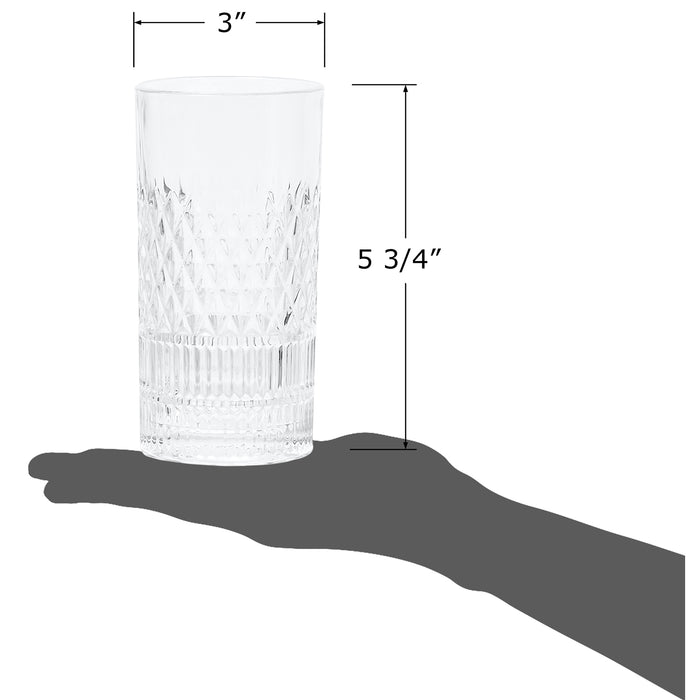 Red Co. Tall Clear Tumbler Glass with Diamond Etched Surface for Water, Juice, Beer, Whiskey, and Cocktails, 12 Ounce - Set of 6