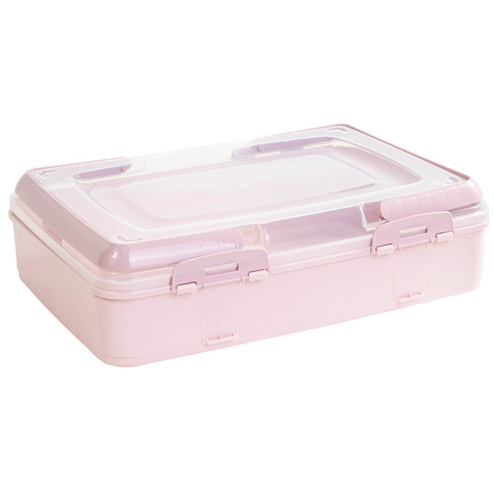 Red Co. Pink Rectangular Pastry and Pie Carrying Box Folding Handle Multi Purpose Food Storage with Lid- 16.5" x 7" x 11.25"