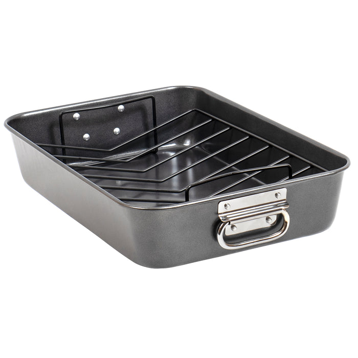 Red Co. Rectangular Black Deep Roasting Pan with Rack 2 Piece Set for Baking, Roasting, Oven, Serving - 15.75" x 11"