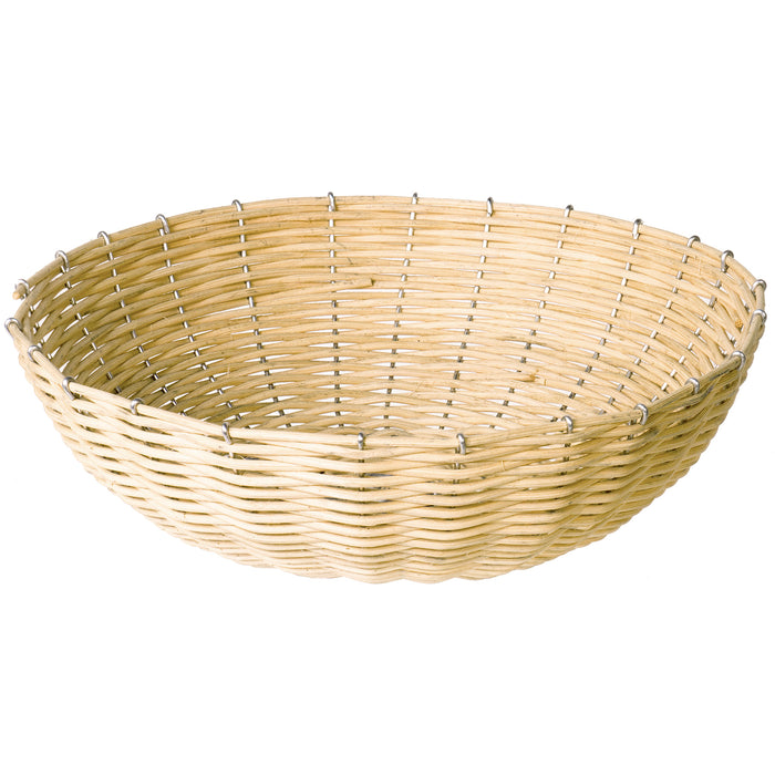 Red Co. Large Round Wood and Aluminum Wire Basket, Decorative Home Organizer — 10 Inches