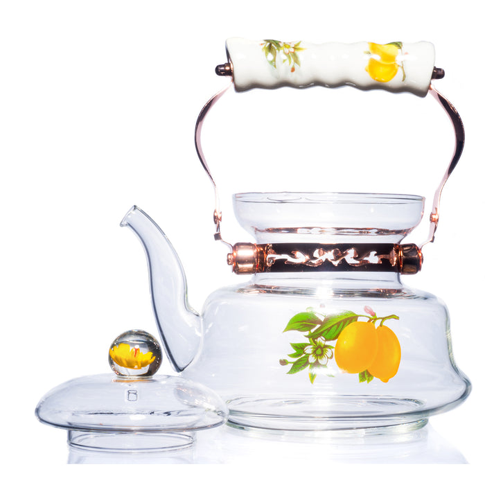 Floral European Style Glass Stovetop Teapot with Stainless Steel Infuser, 34 Ounce - Assorted Patterns