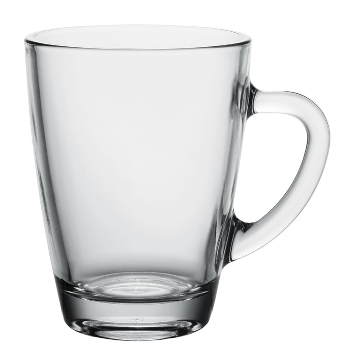 Vega Modern Clear Glass Mug with Handle, Coffee Tea Hot or Cold Drinks, Set of 6, 10 oz