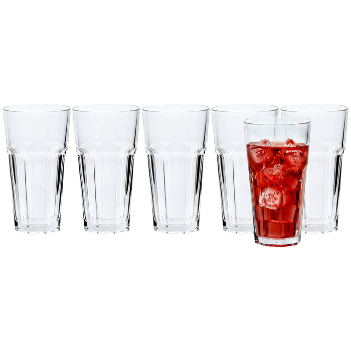 Red Co. Highball Collins Barware Tumbler Drinking Glass Set of 6 for Water, Juice, Beer, Cocktails, Wine, Whiskey - 21.5oz