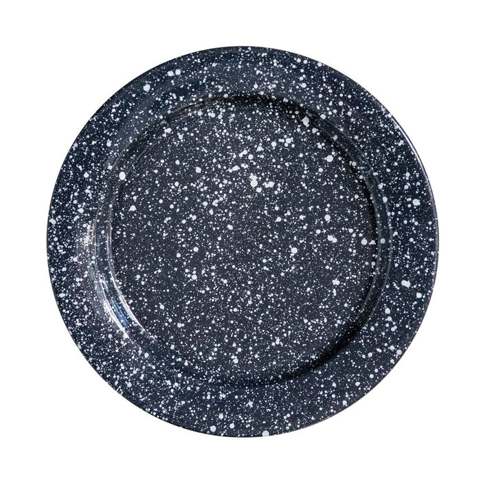 Round Enamelware 8-Inch Dinner Plates for Home and Camping, Splattered Midnight Black, Set of 6