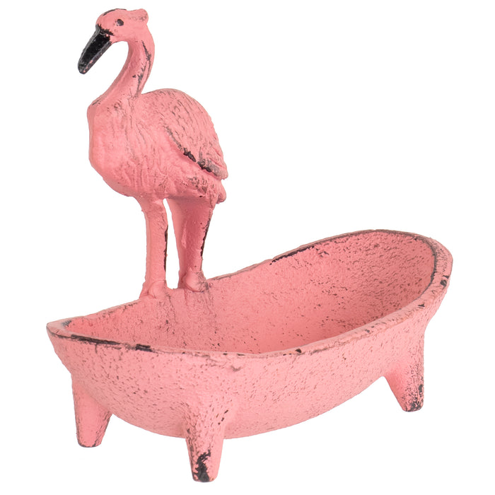 Red Co. Cast Iron Pink Flamingo Soap Dish for Bathroom Sink, Shower, Sponge Holder for Kitchen Counter