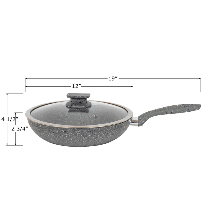 Red Co. Induction Bottom Frying Pan Smooth Granite Finish 11 Inch Scratch Resistant Body Cool Grip Handle with Glass Lid