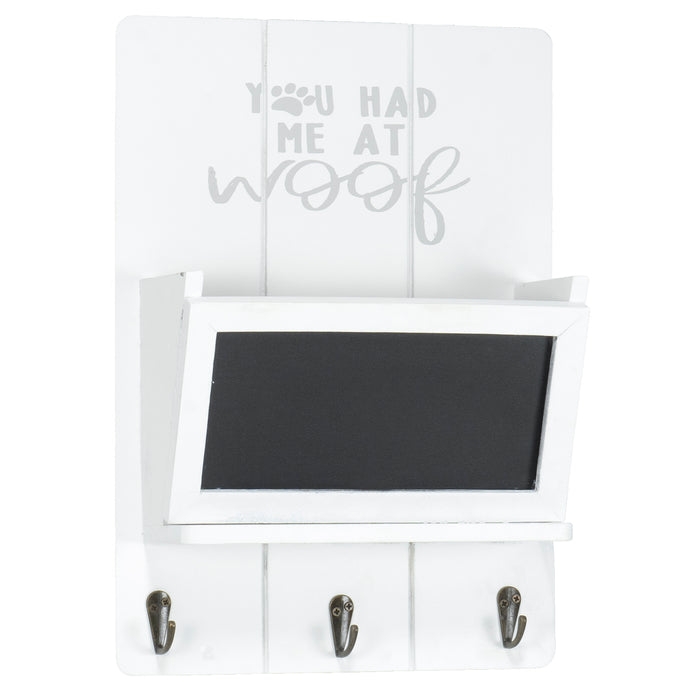 Red Co. 10” x 14” Wooden Wall Key Holder with 3 Metal Hooks and Chalkboard Shelf – You Had Me at Woof