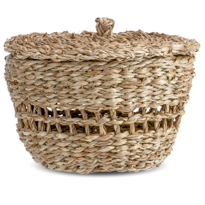 Red Co. 6” Small Decorative Round Natural Hand-Woven Seagrass Storage Basket with Lid