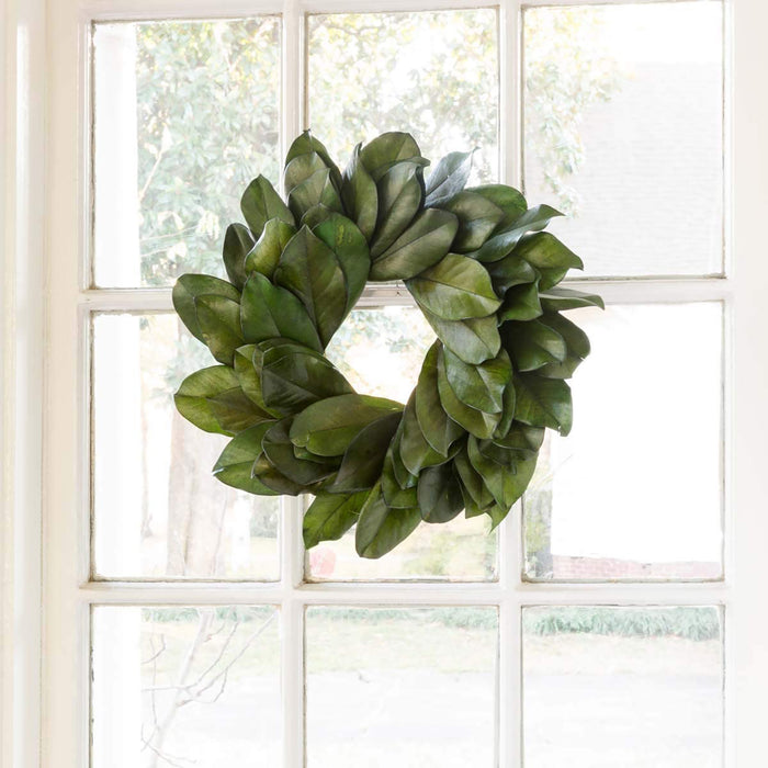 Red Co. Simple and Elegant Preserved Magnolia Leaf Wreath - 16.5”