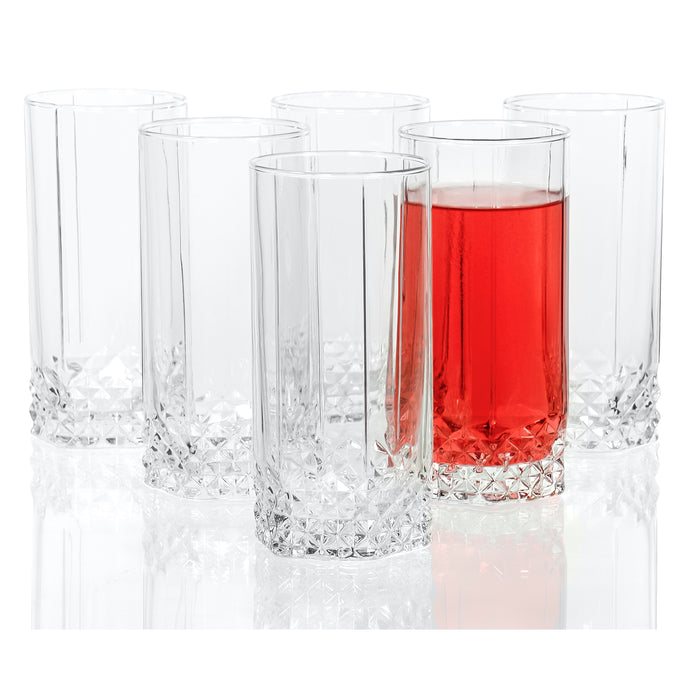 Red Co. Tall Clear Tumbler Drinking Glass with Diamond Pattern Base, 13.5 Oz., Set of 6