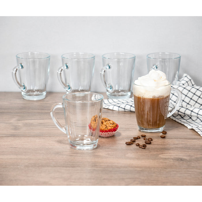 Red Co. Thick-Walled Clear Glass Coffee Mugs with Handle, Dishwasher Safe, 8.5 Ounce - Set of 6