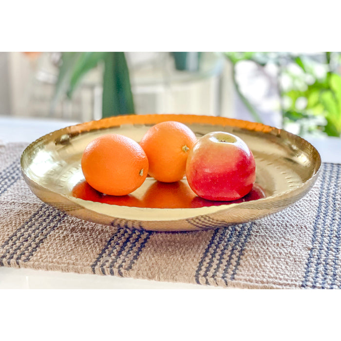 Red Co. 12.5” Decorative Round Hammered Metal Centerpiece Plate Tray with Scalloped Edge, Gold