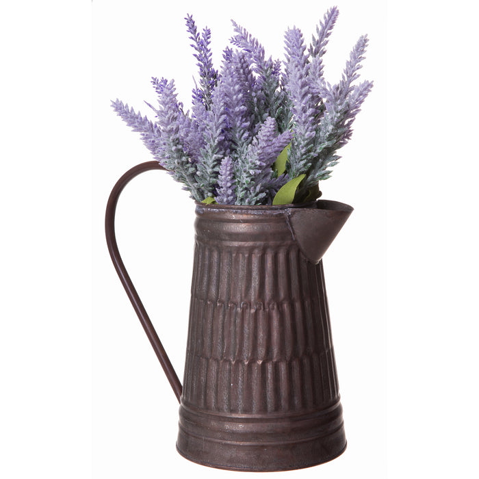 Farmhouse Brown Rustic Style Galvanized Milk Can Pitcher Vase with Handle - 7.5 Inch Tall