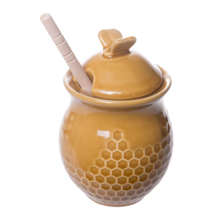 Red Co. Adorable Honeycomb Shaped Honey Jar with Bamboo Honey Dipper, Gold Finish, 4-inch