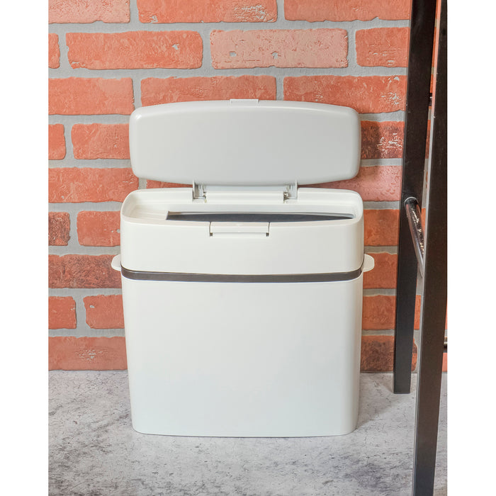 Red Co. Rectangular Modern Trash Can with Press Top Lid, Rubbish Bin Wastebasket Receptacle Garbage Container, for Office Home Bathroom, White, 3.9 Gallons