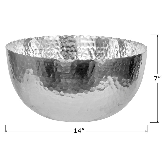 Red Co. Luxurious Hammered Aluminum Round Bowl with Petal Edge, Metal Decorative Bowl, Chrome Finish — 14 Inches