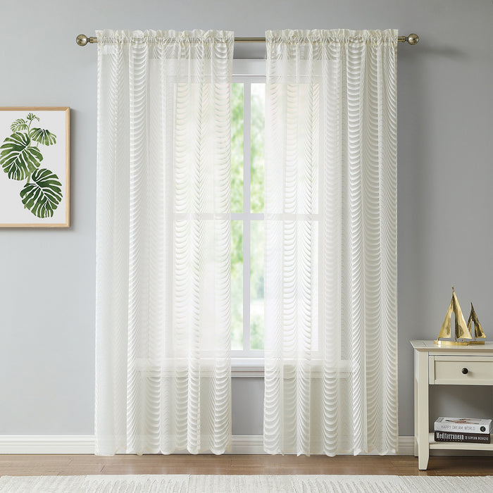 Red Co. Semi Sheer Wave Pattern Soft Decorative Rod Pocket Ivory Curtains 2 Piece Set, 54" x 96"